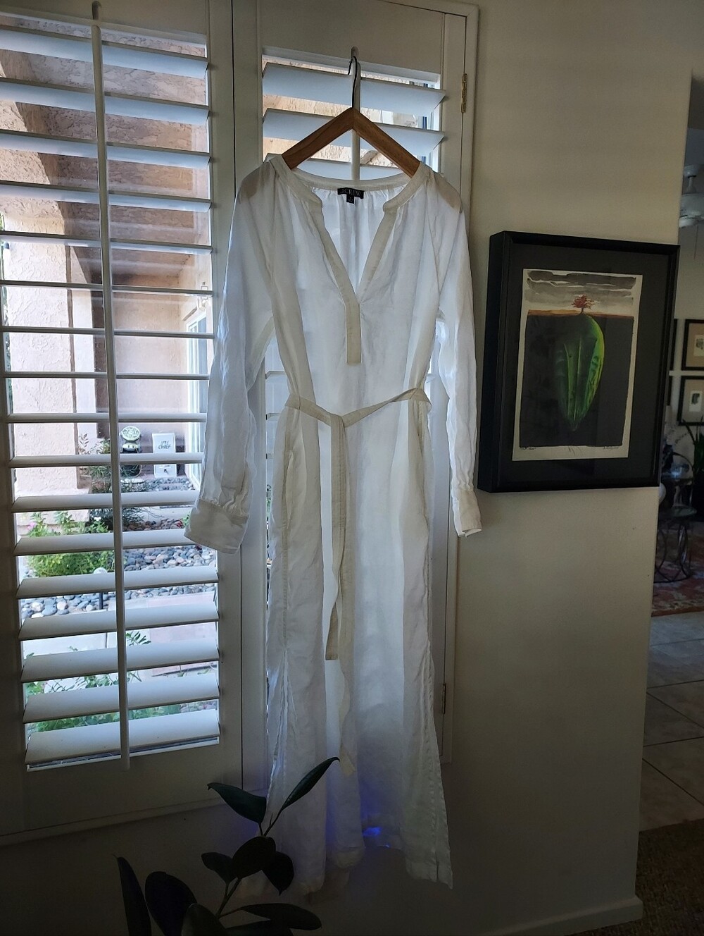 J. Crew White Long Sleeve V-Neck Linen Maxi Dress Nwot